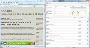 Opera's Dragonfly debugger in action on nooshu.com.