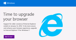 Time to upgrade your old IE browser advert from Microsoft.