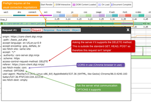 CORS preflight request seen in a WebPageTest waterfall, a very simple example with a single request.