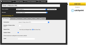 The advanced tab gives us a lot more options play with, including granular control over the location and browser used in the test.