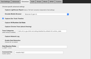 Set up the Chromium tab to disable HTTP/2 in Chrome.