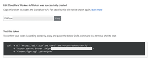 Page with the created token which you will need to copy to clipboard for authorisation.