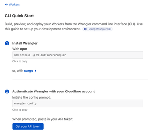 On the CLI Quick start there is a blue 'Get your API token' button.