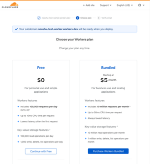 Choose your Worker plan, either free or bundled for $5 per month.