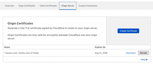 Create origin certificate in Cloudflare.