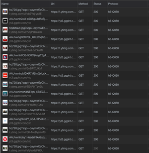 YouTube using HTTP/3 + QUIC as the transport protocol.