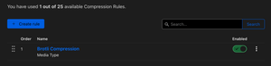 There's a "Create rule" button. I've already created a "Brotli Compression" rule in the image.