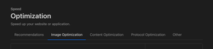 The "Image Optimization" tab highlighted within the Speed / Optimization menu.