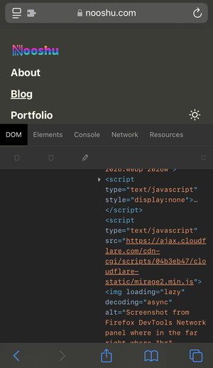 Screenshot from my mobile showing the really handy Web Inspector App on show.