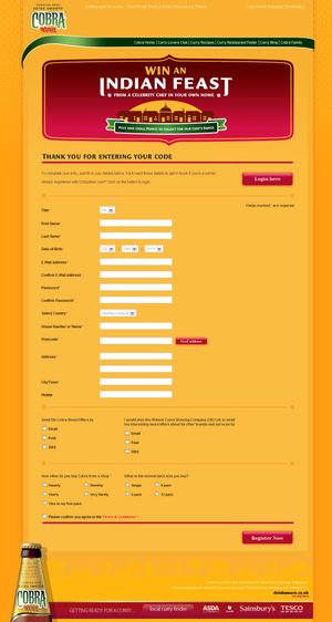 Cobra Celebrity Facebook form.