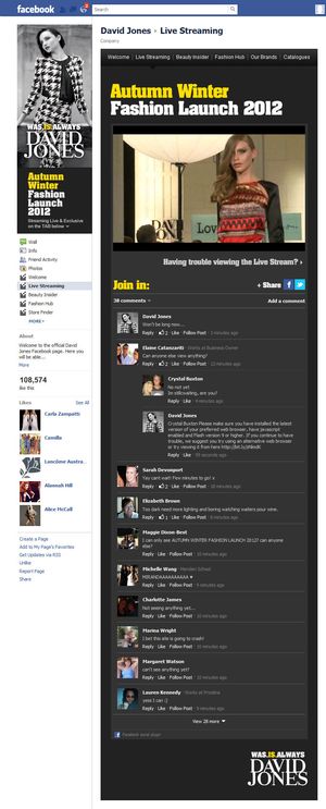 David Jones live streaming Facebook application page 2.