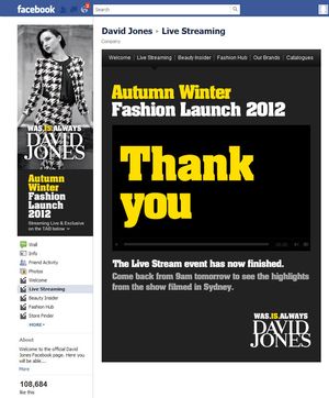 David Jones live streaming Facebook application page 5.