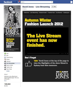 David Jones live streaming Facebook application page 6.