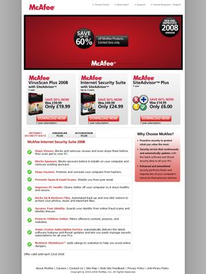 McAfee VirusScan landing page 3.