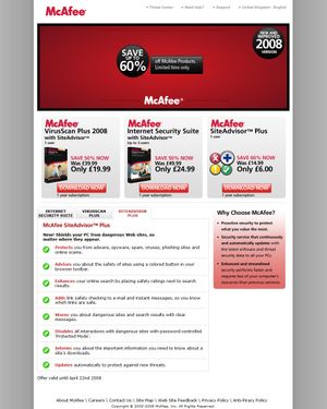 McAfee VirusScan landing page 2.