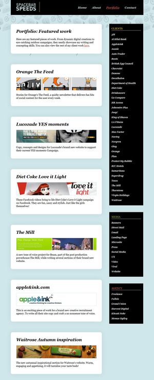 Spacebar Speeds portfolio page.